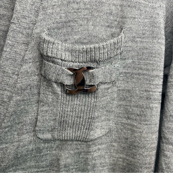 WHBM Womens 100% Wool Knit Metal Button Up Cardigan Gray Sz L Pocket Lightweight - Picture 2 of 11
